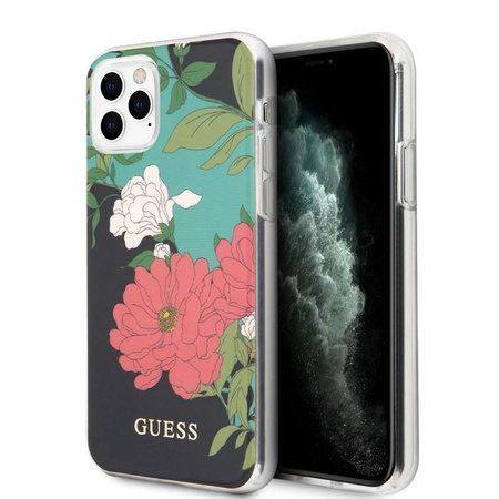 Guess Flower Shiny Collection N1 - Etui iPhone 11 Pro (Black)